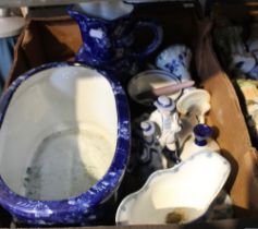 A box of blue & white china to include figurines etc