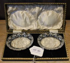 Pair of cut glass dishes with thistle decoration, boxed