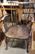 An early 20th century spindle back, single splat Windsor carver armchair