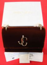 A Jimmy Choo mini velvet Bohemia shoulder/clutch bag in rust velvet with gilt chain strap, in origin
