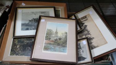 A collection of seven framed prints, includes local interest to us, Holy Trinity church, Stratford-u