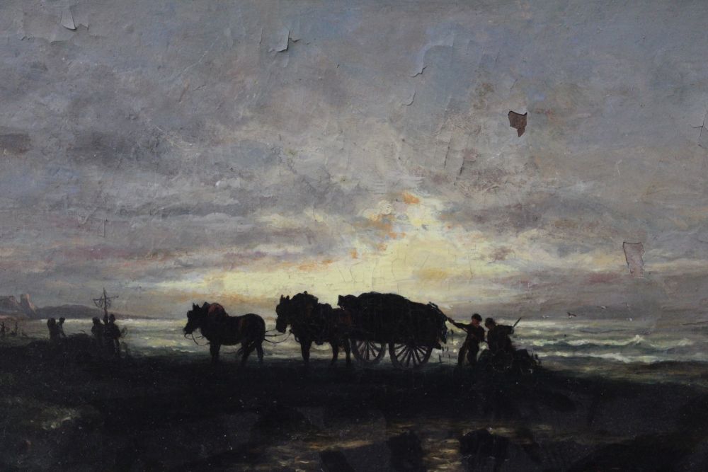 Jones, an early 20th century European school "Seaweed gathering", coastal scene with horse drawn car - Image 2 of 8