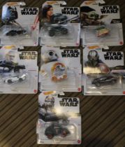 A collection of seven Hot Wheels Star Wars character cars, in blister packs (7)