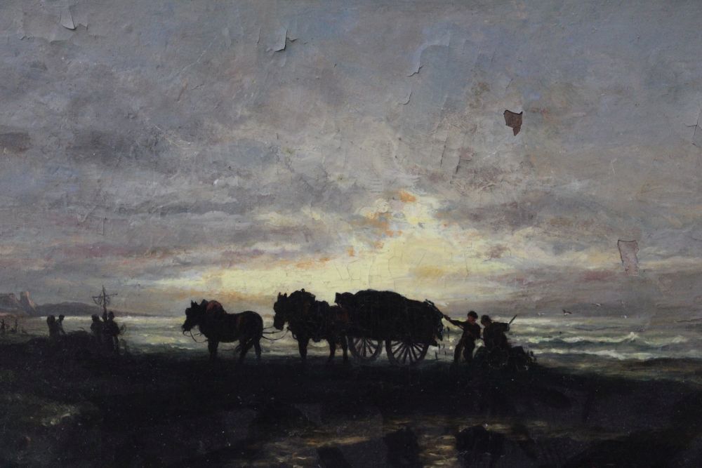 Jones, an early 20th century European school "Seaweed gathering", coastal scene with horse drawn car - Image 6 of 8