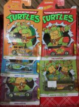 A set of five Hot Wheels, Teenage Mutant Ninja Turtles vehicles, in original blister packs (5)