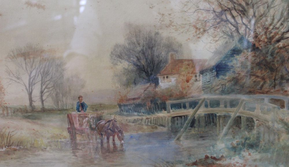 Henry Charles Fox (ex. 1880-1913) "Crossing the Ford", watercolour, signed, title and dated 1894 - Image 2 of 6