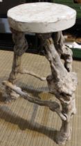 A primitive folk art tree root stool / lamp table