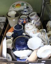 Two Denby ceramic vases, other Denby and miscellaneous ceramics, includes blue and white meat dishes