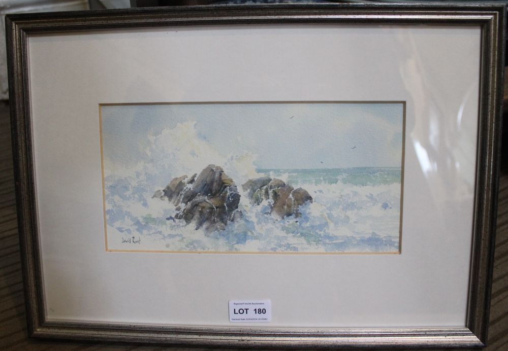 David Rust (c.1940) "Incoming Tide", Cornwall, watercolour, signed, 13cm x 26cm (David Rust, Cornish