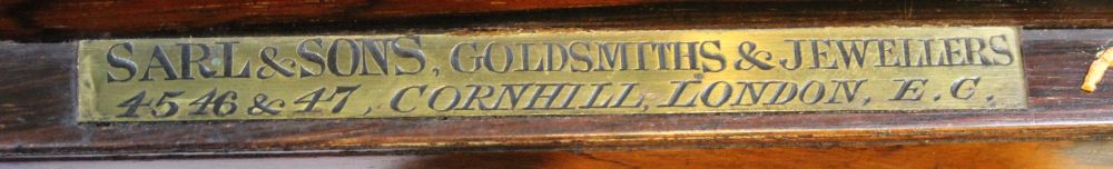 A 19th century mahogany jewellery box, with brass label "Sarl & sons Goldsmiths & Jewellers London" - Image 2 of 2