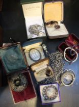 A quantity of costume jewellery includes Victorian items