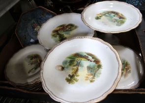 A Victorian ceramic part dessert service, each piece with a different hand painted landscape, each t