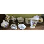 A collection of nine porcelain "Herend" items in Victoria pattern, includes an ovoid lidded box, two