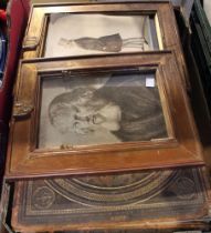 19th century watercolour of a gentleman in a top hat, 25cm x 19.5cm, together with two framed prints