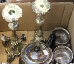 A small silver hallmarked bud vase, together with various silver plated wares, including a pair of c