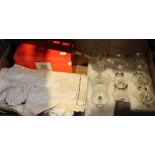 A box containing a selection of glassware two Royal Briley items cut glass etc