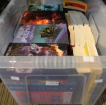 A box containing a selection of Juvenile novels, Harry Potter, Philip Pullman, etc.