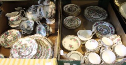 Two travy boxes containing a selection of Grosvenor and Coalport Indian Tree pattern dinner wares