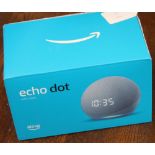 An Alexa echo dot, in original box