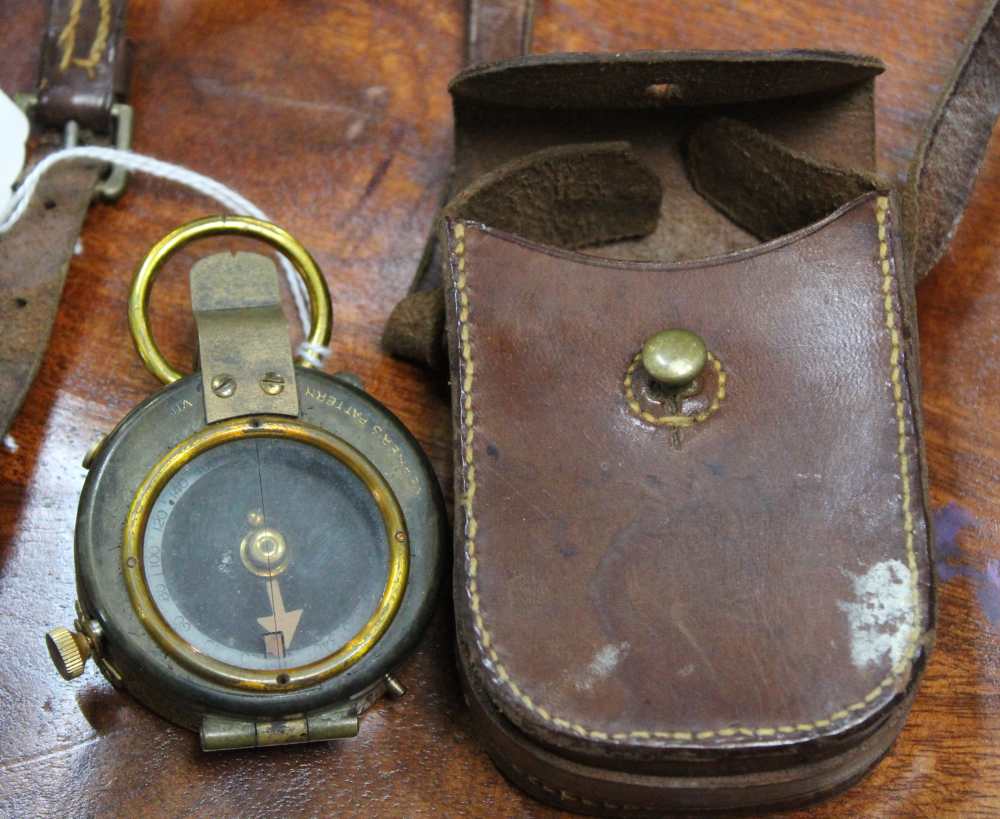 A "Verners patent" compass, possibly First World War issue, in leather case