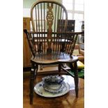 A 19th century Windsor double comb-back ash & elm chair with wheelback splat