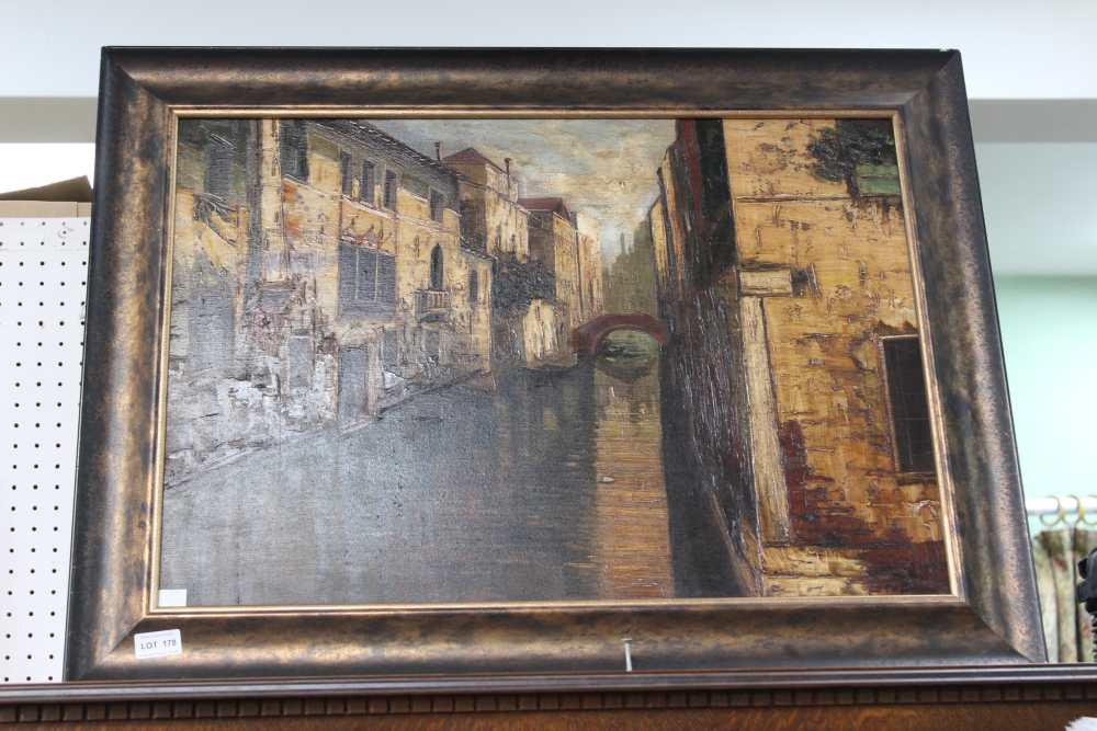 A late 20th century European School "Venetian Canal" oil painting on canvas 49cm x 69cm, framed