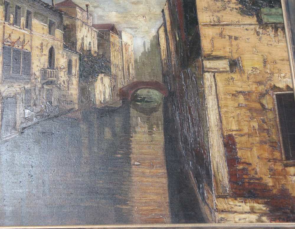 A late 20th century European School "Venetian Canal" oil painting on canvas 49cm x 69cm, framed - Image 2 of 3