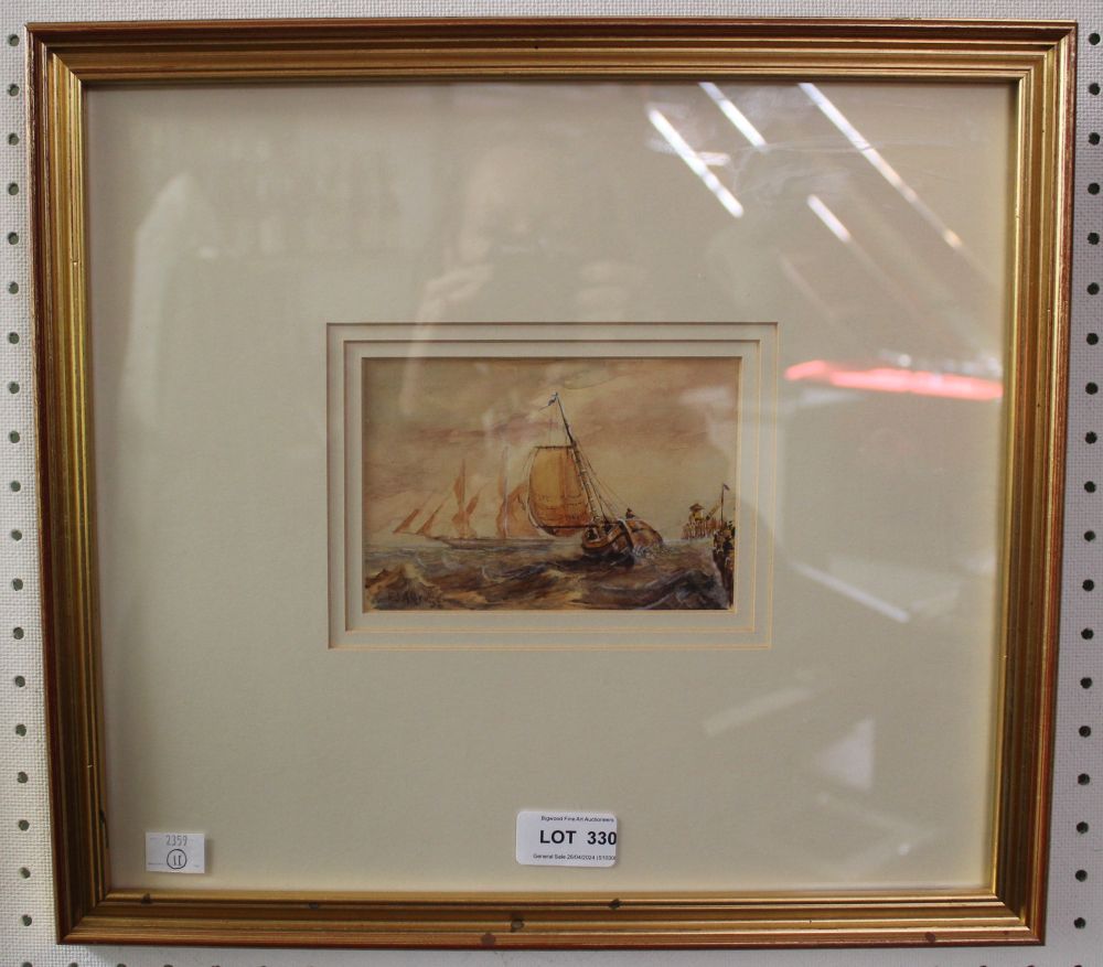 Frederick James Aldridge (1850-1933) "Marine Scene" sailing boats in choppy waters, watercolour pain - Image 2 of 2