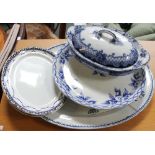 Five items of Victorian blue and white china to include a Spode plate