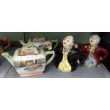 Two Royal Doulton Dickens Ware pottery teapots "Sam Weller" and "Bill Sykes" together with two teapo