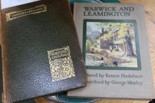 Shakespeare-Land Jerrold & Haslehurst full leatherbound together with Warwick and Leamington