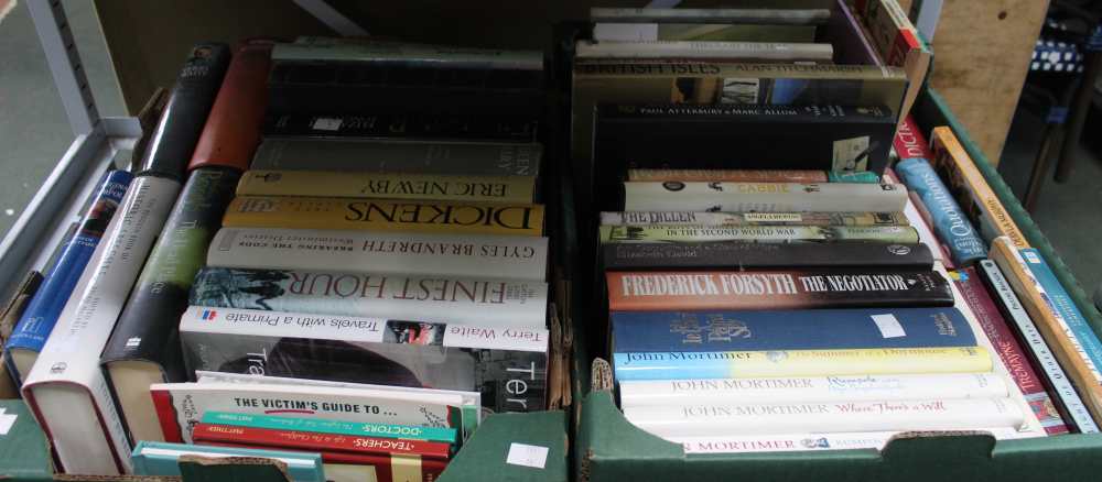 2 tray boxes of mainly modern hardback books inc. reference biography etc