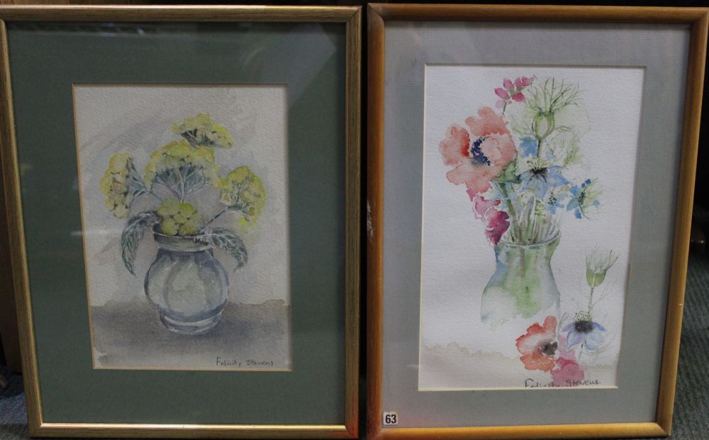 Felicity Stevens (1930-2022) "Flowers", in a vase, watercolour, signed, numbered 63 and titled, 27.5 - Image 2 of 2