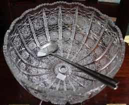 A heavy extensively cut crystal glass salad bowl 28cm diameter together with a pair of mid century s