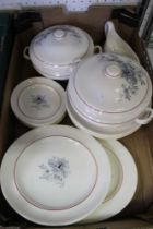 A box containing a selection of Copeland Spode dinner wares including tureens