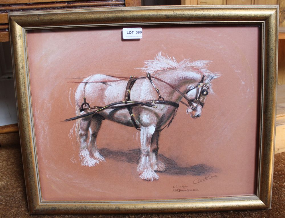 Angela Conner (Mrs John Bulmer) Draught horse in harness, coloured chalks, signed, dated 2003 and ti - Image 2 of 6