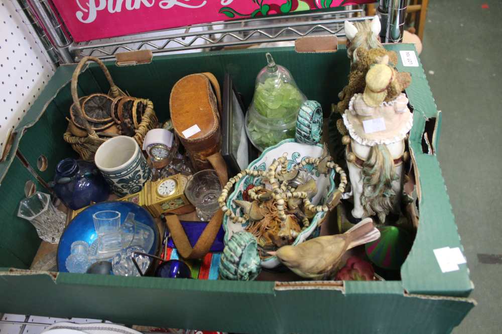 A box containing a good selection of vintage china, glass, pair of binoculars etc