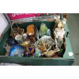 A box containing a good selection of vintage china, glass, pair of binoculars etc