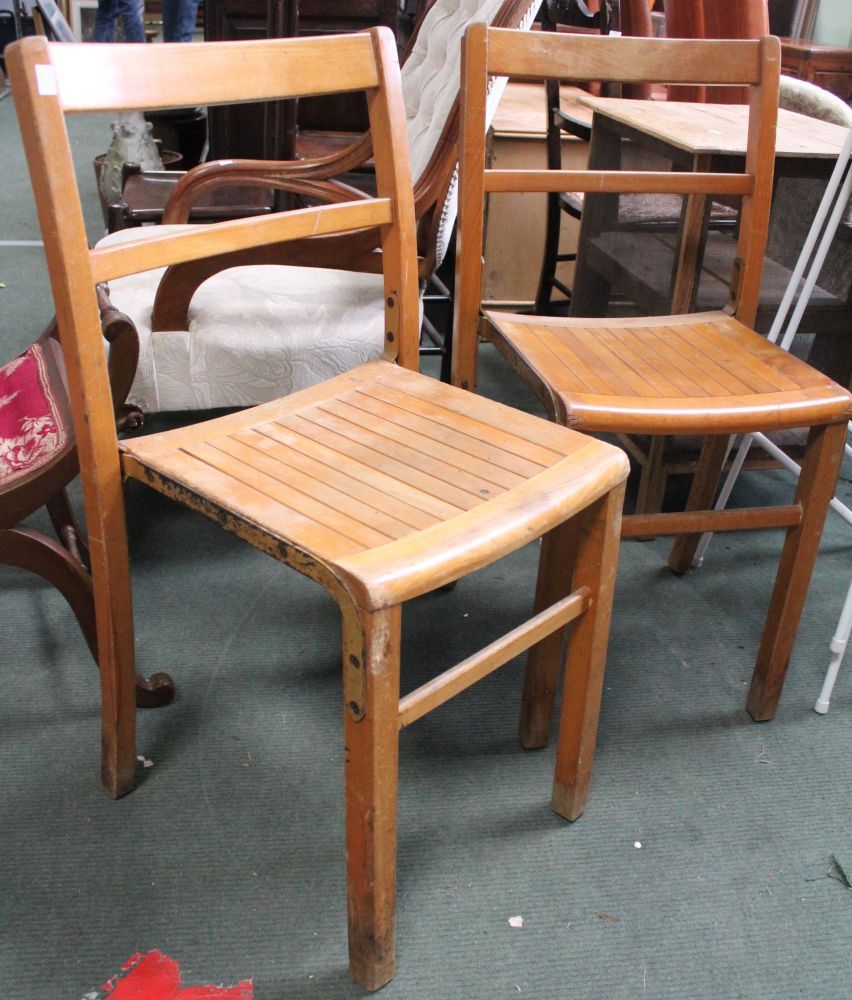 Three vintage stacking wooden school chairs - Image 2 of 4
