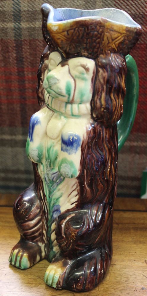 A Wheildon type ceramic Toby Dog, moulded jug 24.5 cm high