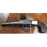 A late 18th century "Queen Anne" style flintlock pocket pistol, decoratively engraved, inscribed "Wa