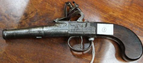 A late 18th century "Queen Anne" style flintlock pocket pistol, decoratively engraved, inscribed "Wa