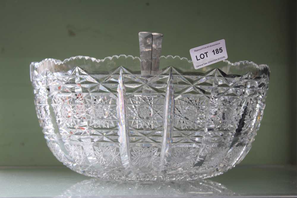 A heavy extensively cut crystal glass salad bowl 28cm diameter together with a pair of mid century s - Image 2 of 2