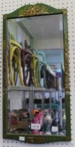 A green painted oriental inspired bevel edged wall mirror