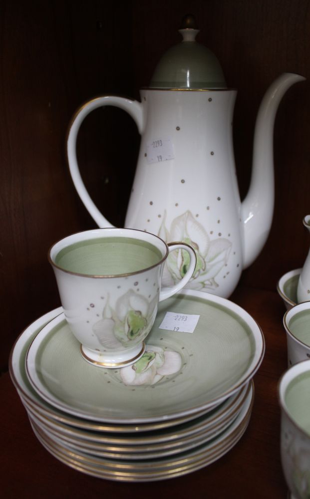 A Susie Cooper coffee service, almond green floral design, gilded, comprising coffee pot, sugar bowl - Image 3 of 3