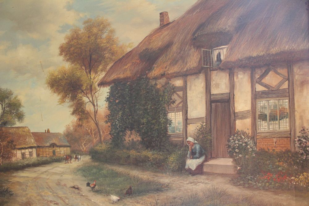 A modern canvas of a cottage scene in gilt frame - Image 2 of 3