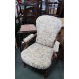 A 19th century childs upholstered armchair barley twist legs and stretchers together with a single b