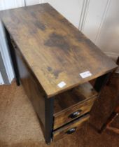 A modern hard wood metal framed storage unit with two drawers