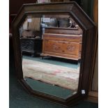 A bevel edged, oak framed early 20th century wall hanging mirror