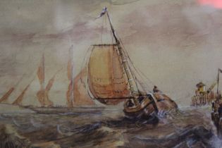 Frederick James Aldridge (1850-1933) "Marine Scene" sailing boats in choppy waters, watercolour pain